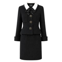 CHANEL 1990s Rare Black Tweed Suit with Giant Camellia Buttons 34 FR