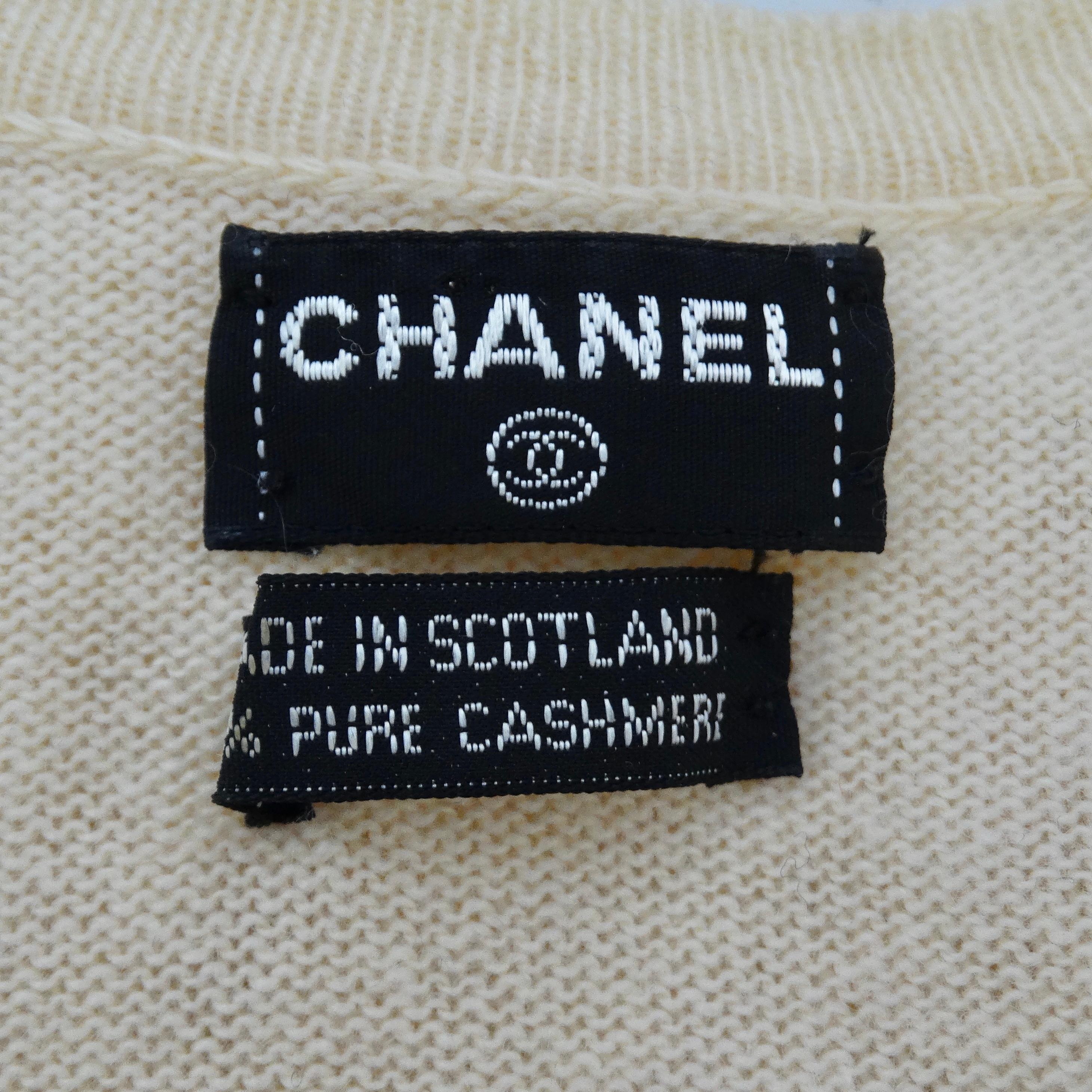 Chanel 1990s Ruffle Trim Tie Knit Cashmere Sweater  For Sale 8