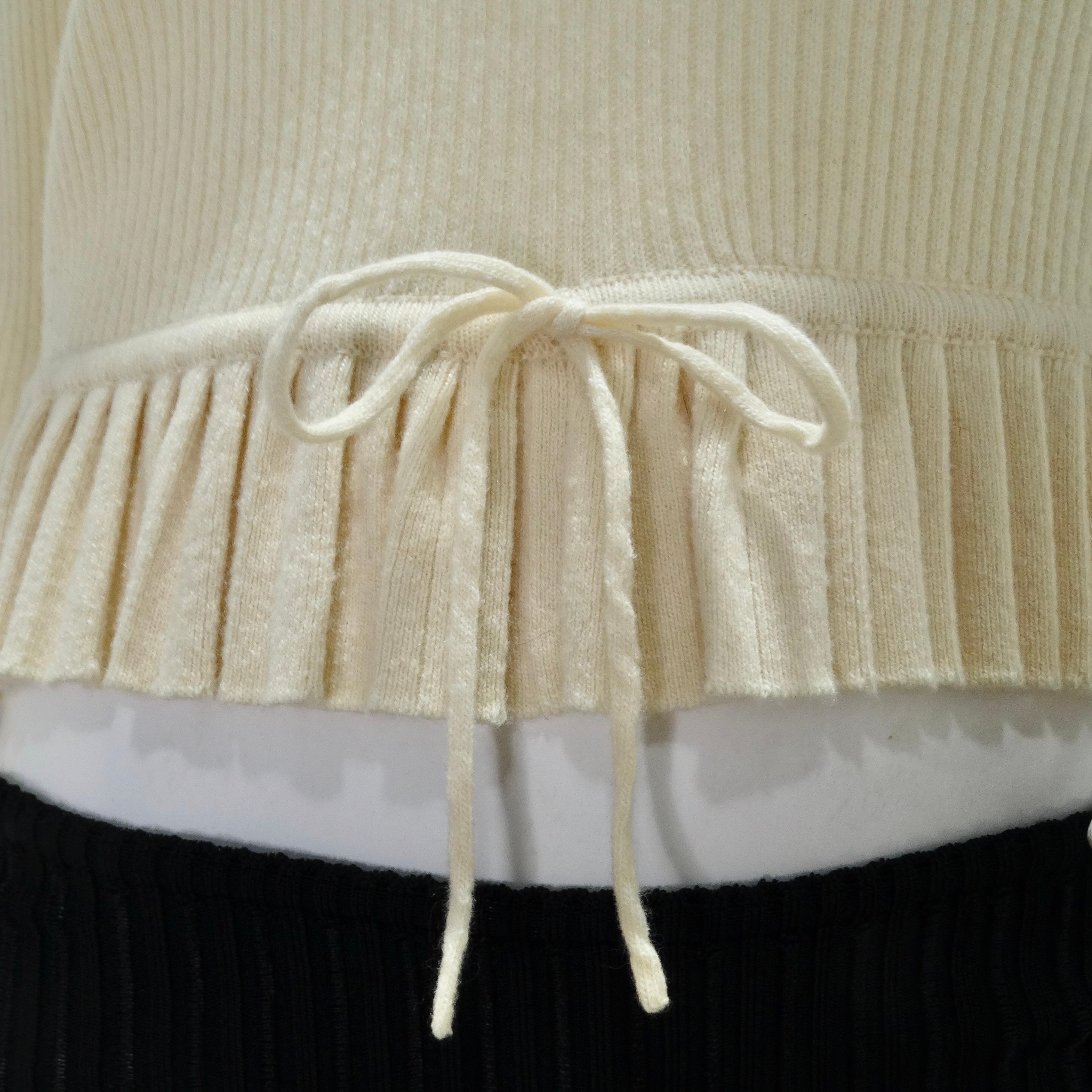 Chanel 1990s Ruffle Trim Tie Knit Cashmere Sweater  For Sale 1