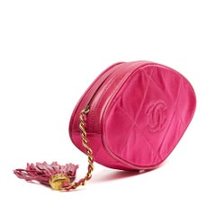 Chanel 1990s Sac Pochette Soie Cuir Rose CC Pink Satin Leather Tassel Clutch Bag