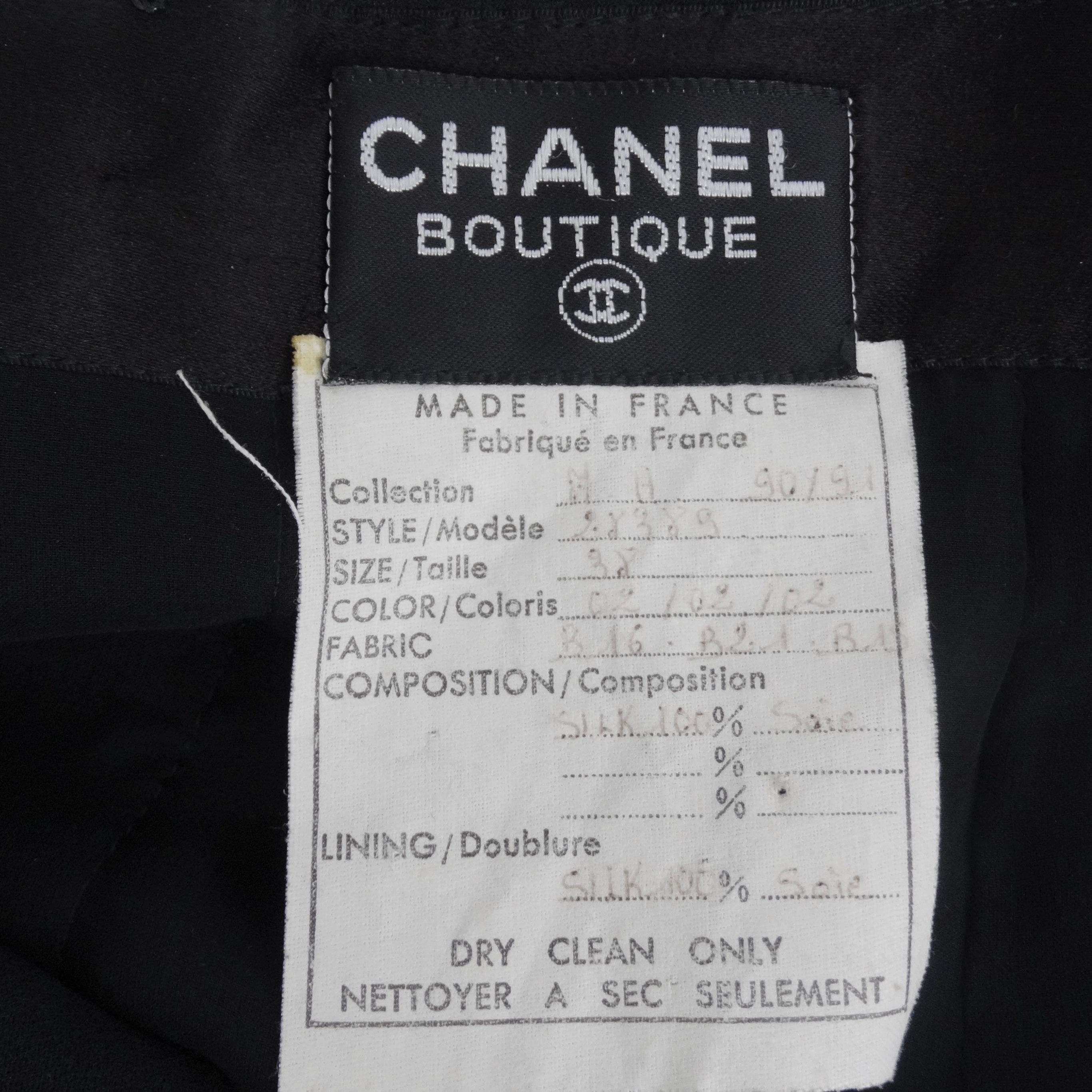 Chanel 1990s Silk Bow Motif Little Black Dress For Sale 7