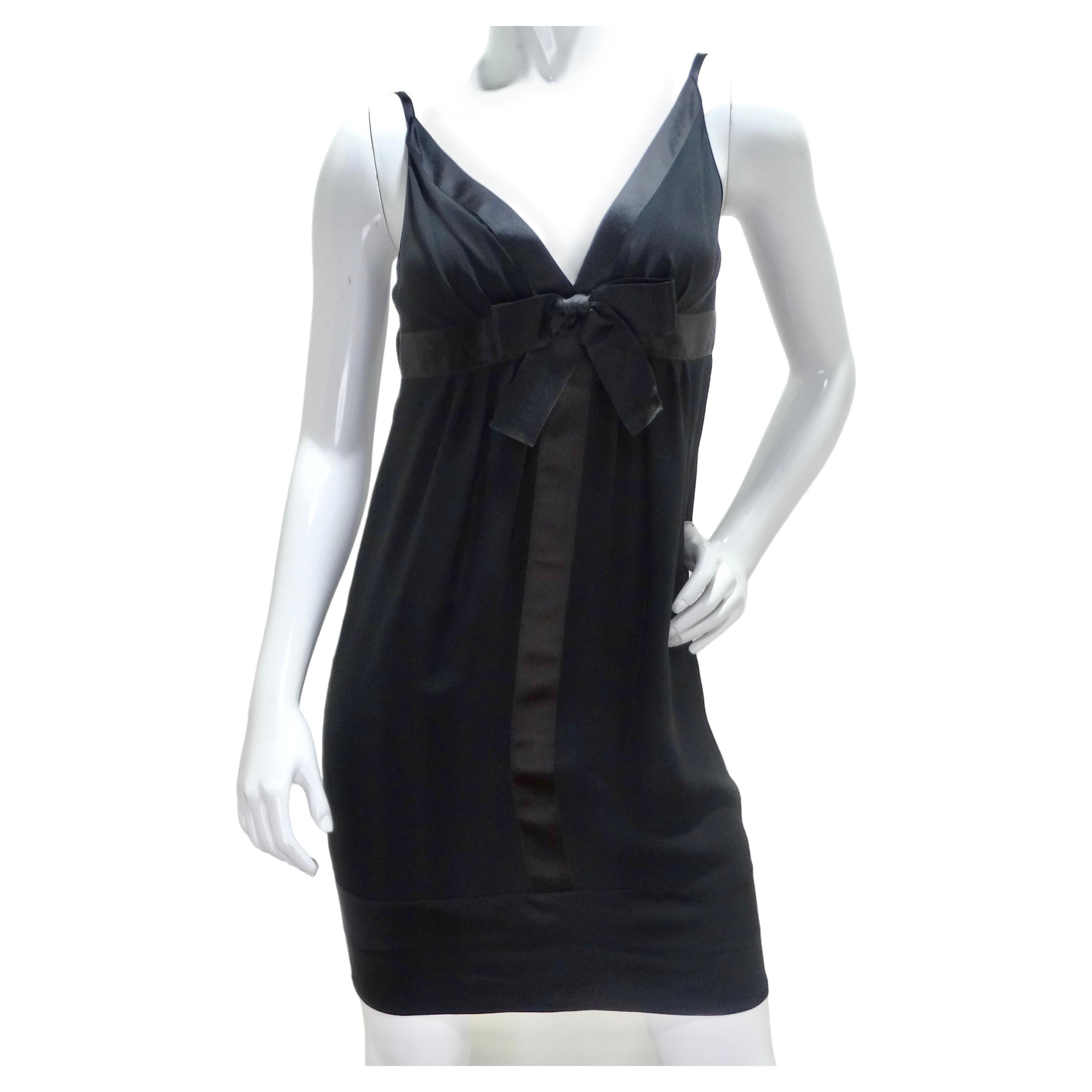 Chanel 1990s Silk Bow Motif Little Black Dress For Sale