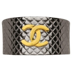 Chanel 1990s Silver/ Gold Vintage Quilted CC Cuff Bracelet