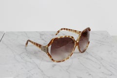 CHANEL 1990s Square Frame with Amber Tortoise Quilted Arms "CC" Sunglasses