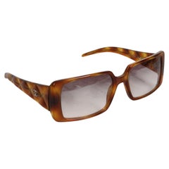 CHANEL 1990s Square Frame with Amber Tortoise Quilted Arms "CC" Sunglasses