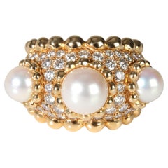 Chanel 1990s The Pearl Collection Pearl Diamond Ring in 18K Yellow Gold 1.50 Ct