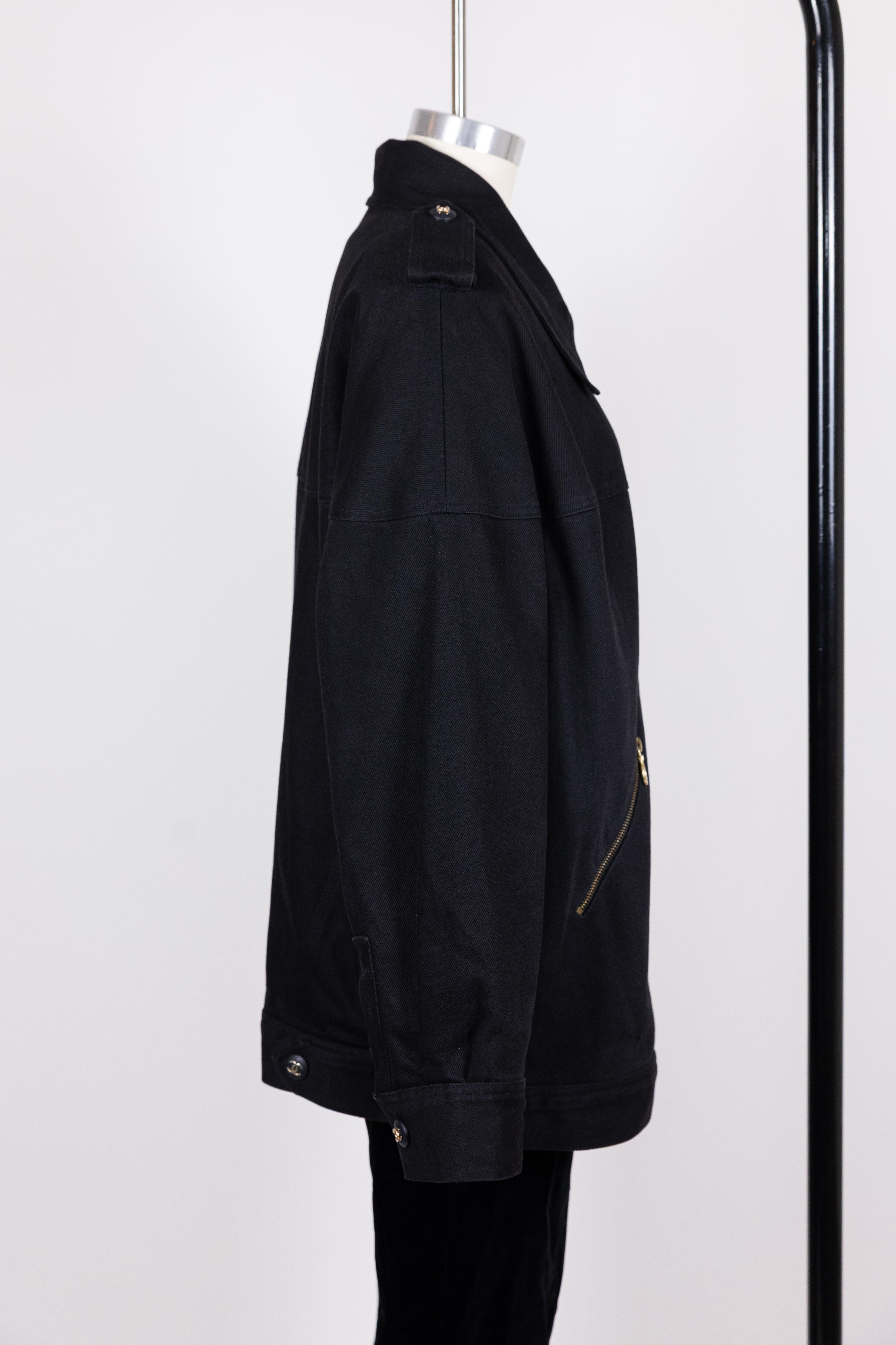 Chanel 1990s Vintage Black Denim Jacket For Sale 6