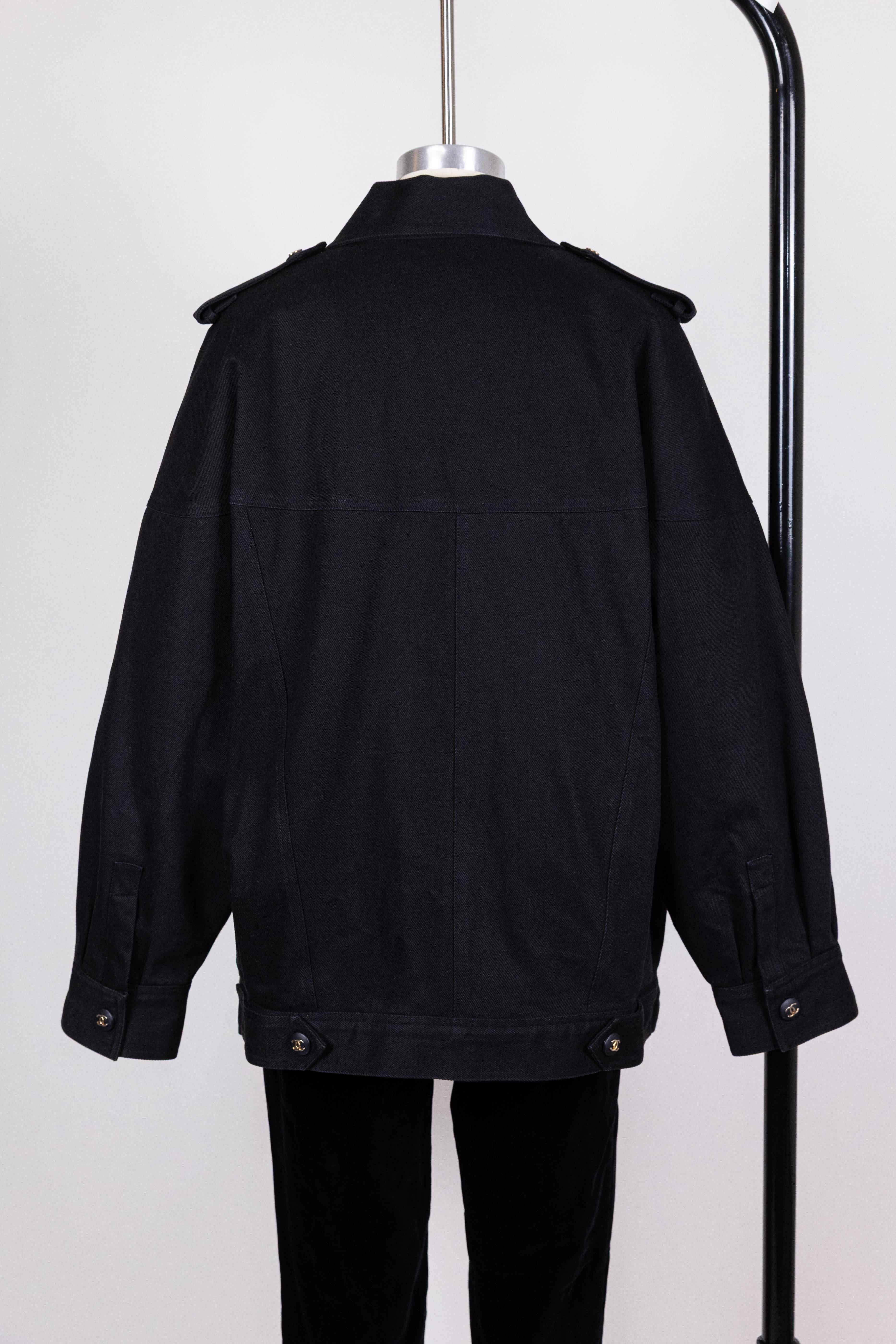 Chanel 1990s Vintage Black Denim Jacket For Sale 7