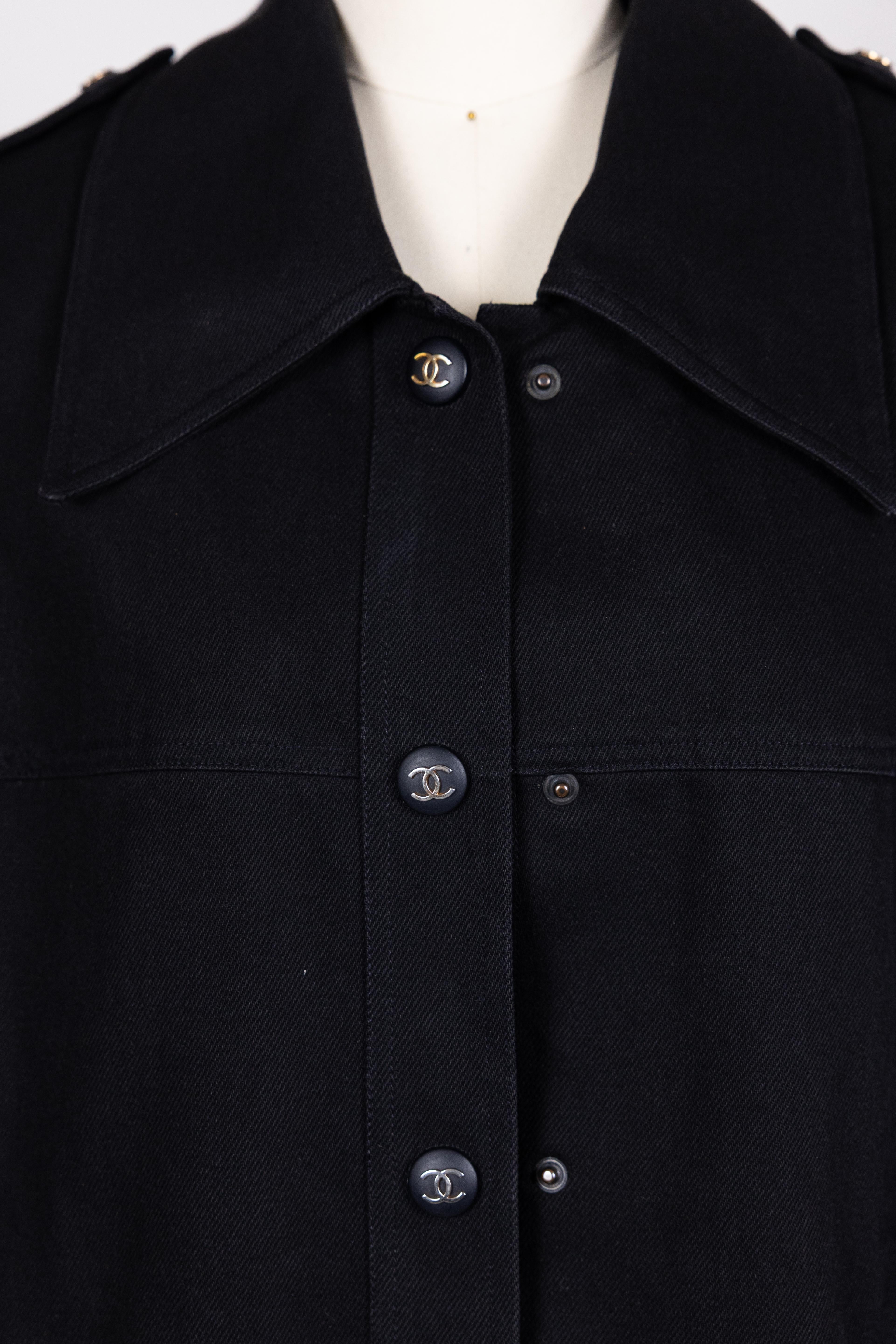 Chanel 1990s Vintage Black Denim Jacket For Sale 8