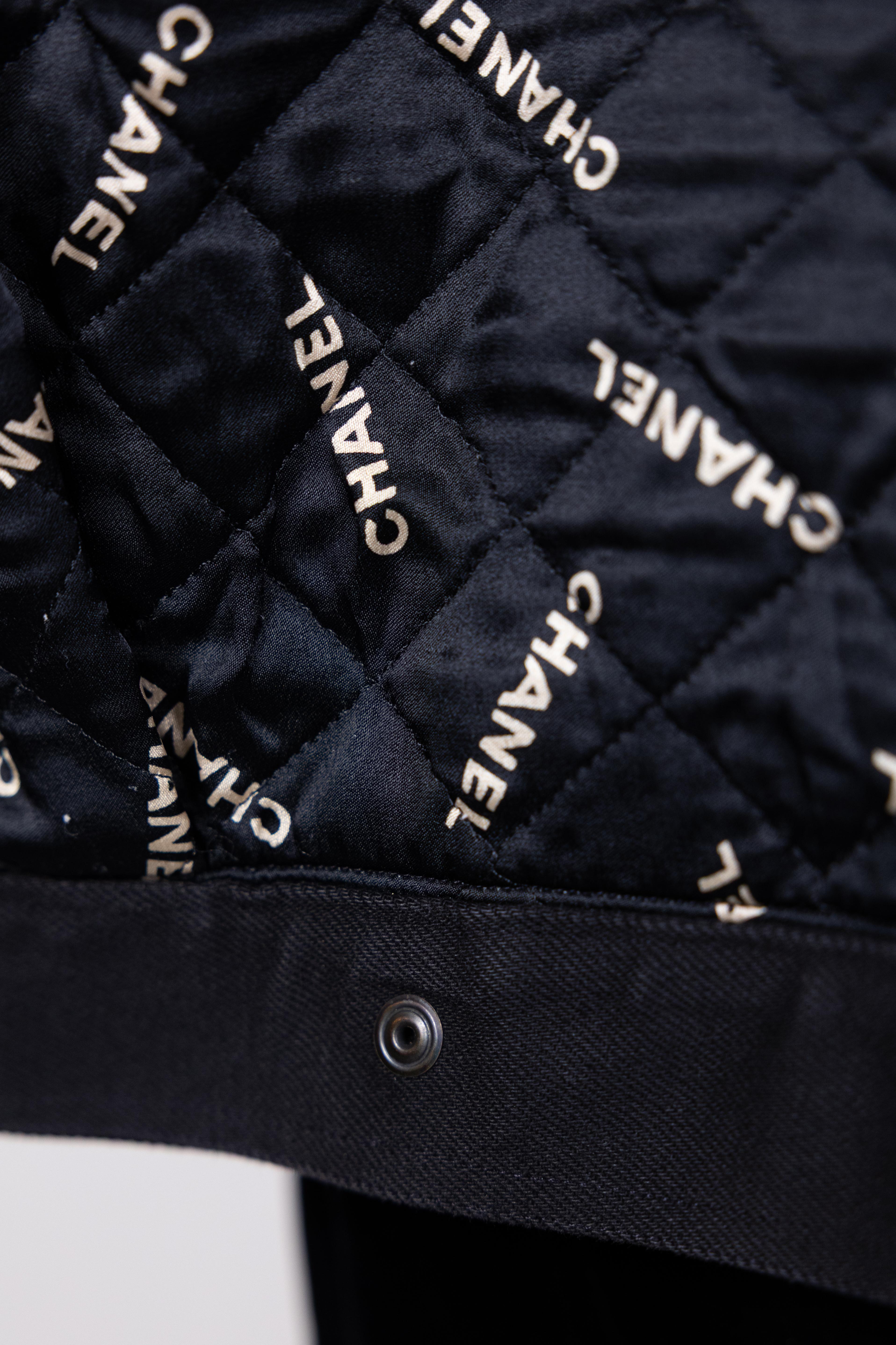 Chanel 1990s Vintage Black Denim Jacket For Sale 10