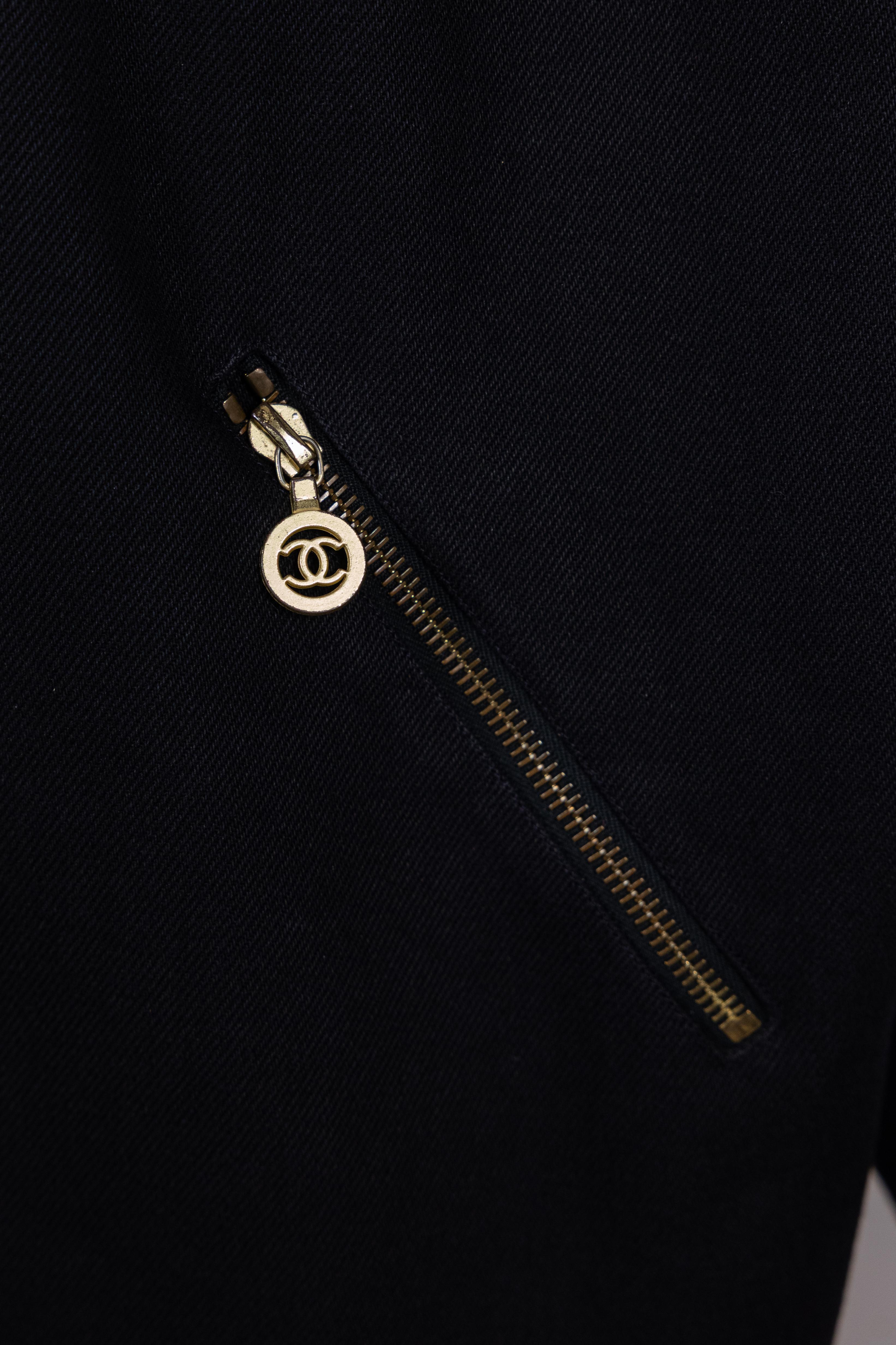 Chanel 1990s Vintage Black Denim Jacket For Sale 2