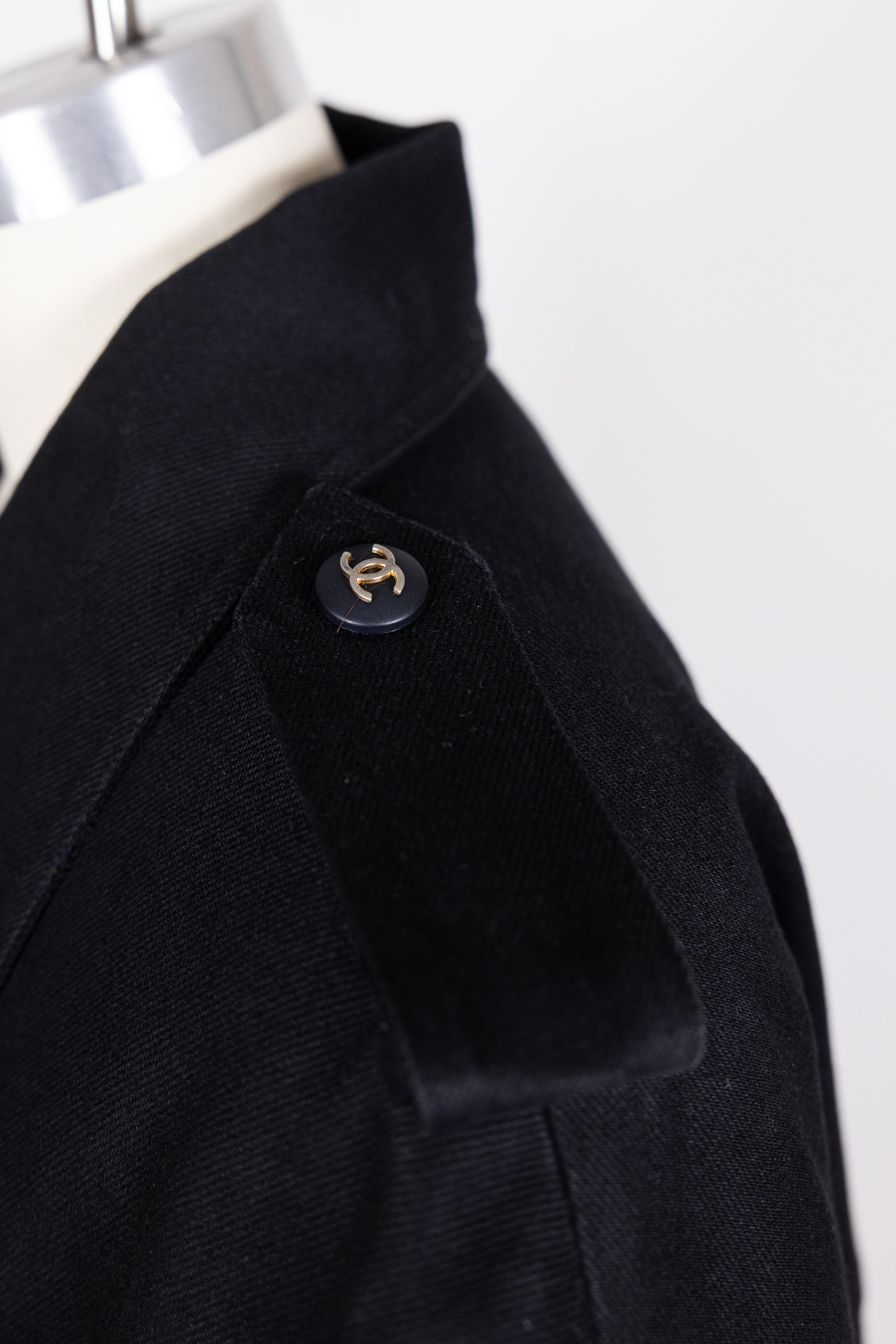 Chanel 1990s Vintage Black Denim Jacket For Sale 3