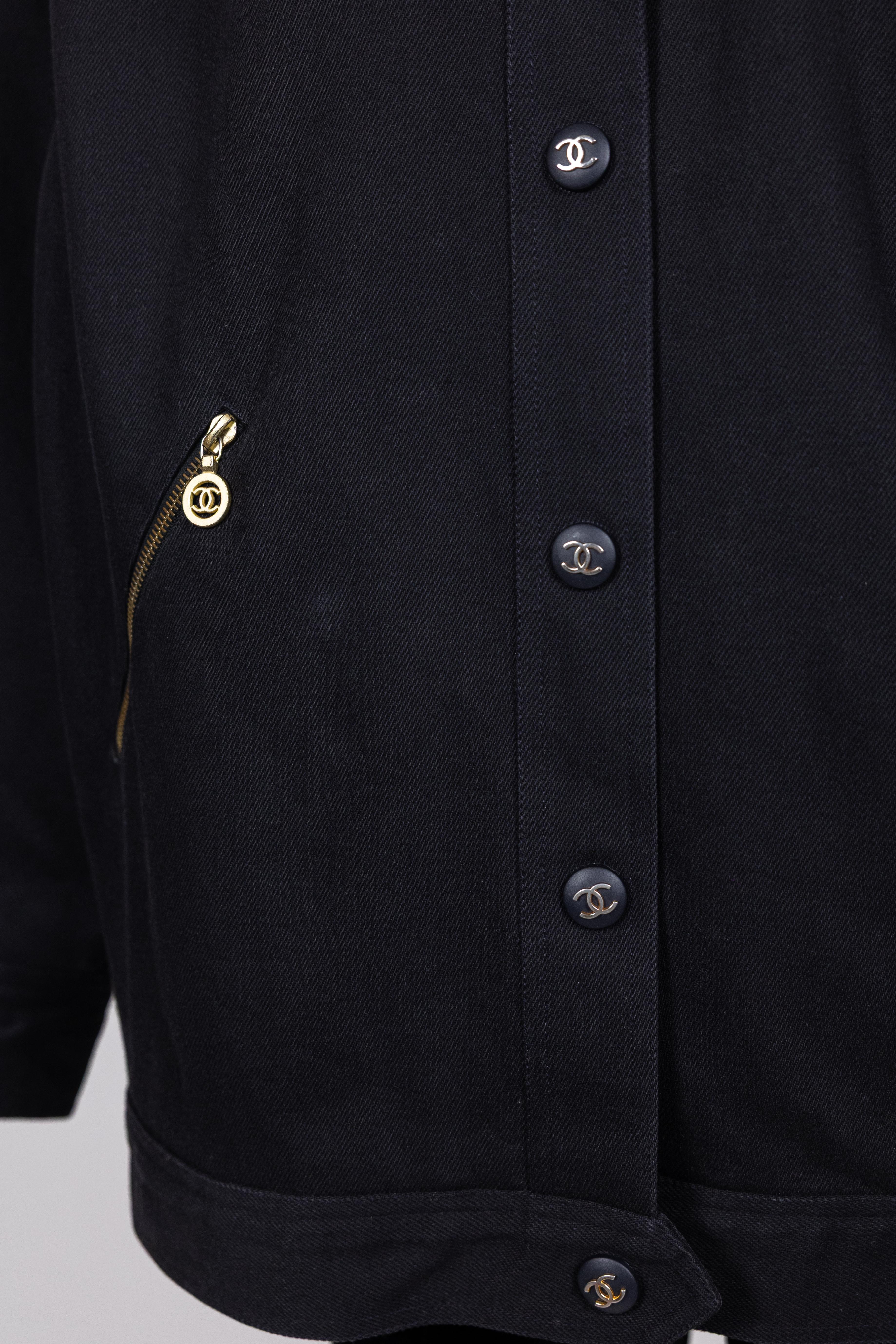 Chanel 1990s Vintage Black Denim Jacket For Sale 4
