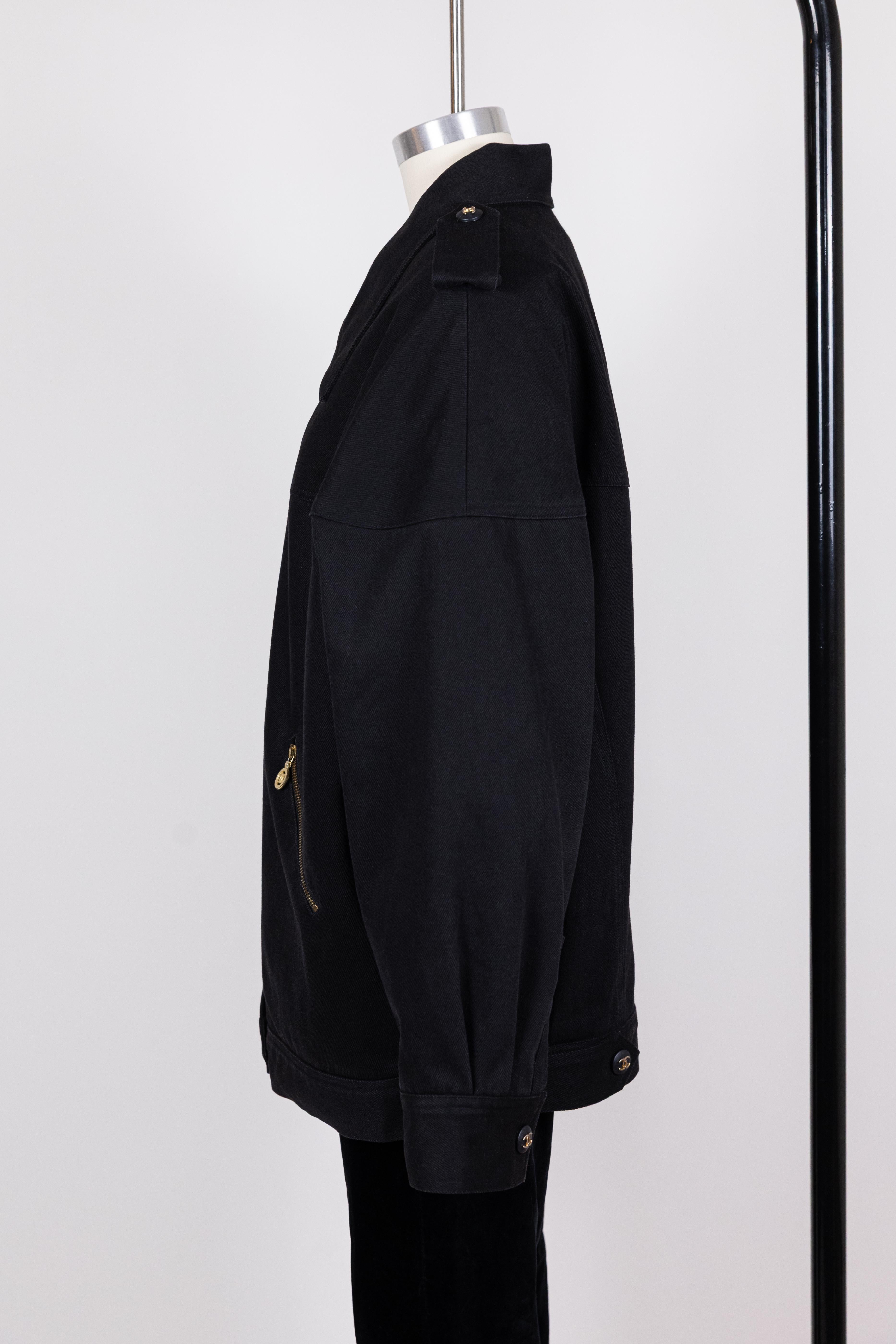 Chanel 1990s Vintage Black Denim Jacket For Sale 5