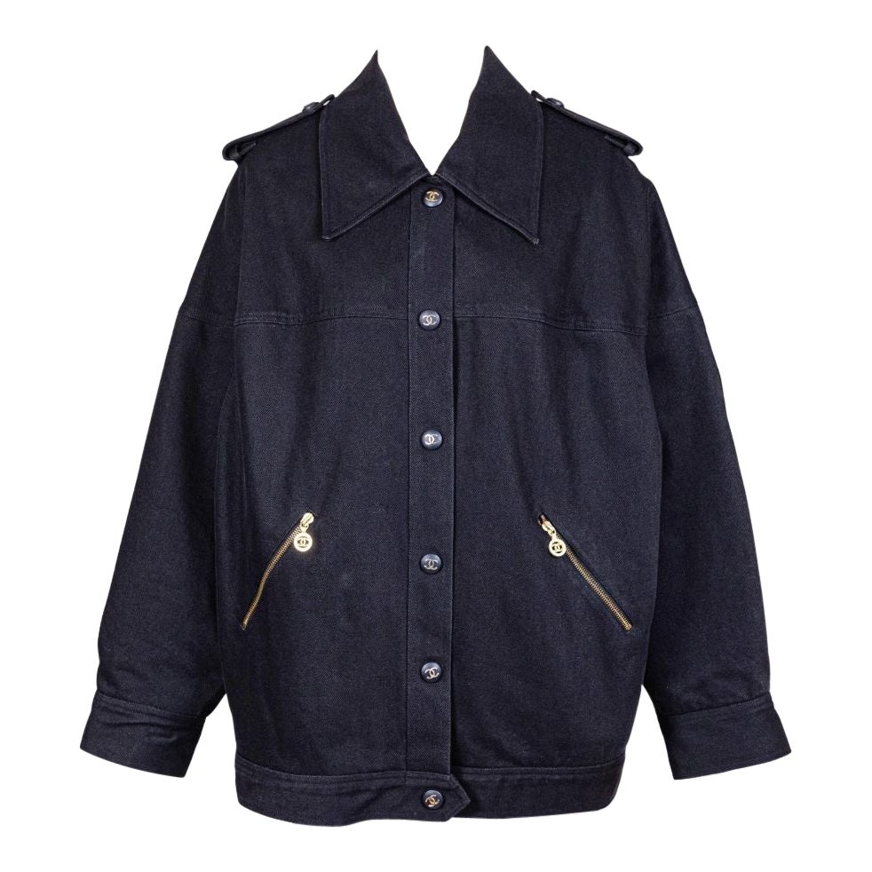 Chanel 1990s Vintage Schwarz Denim Jacke