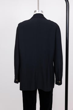 Chanel 1990s Vintage Black Silk Logo Buttons Top / Jacket