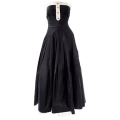 Chanel 1990's Vintage Black Strapless Tuxedo Style Dress W Ivory Silk Trim 