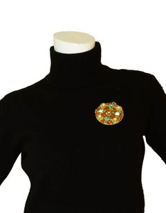 Chanel 1990s Vintage Blue/Orange Stone Brooch/Pendant w/ Faux Pearls