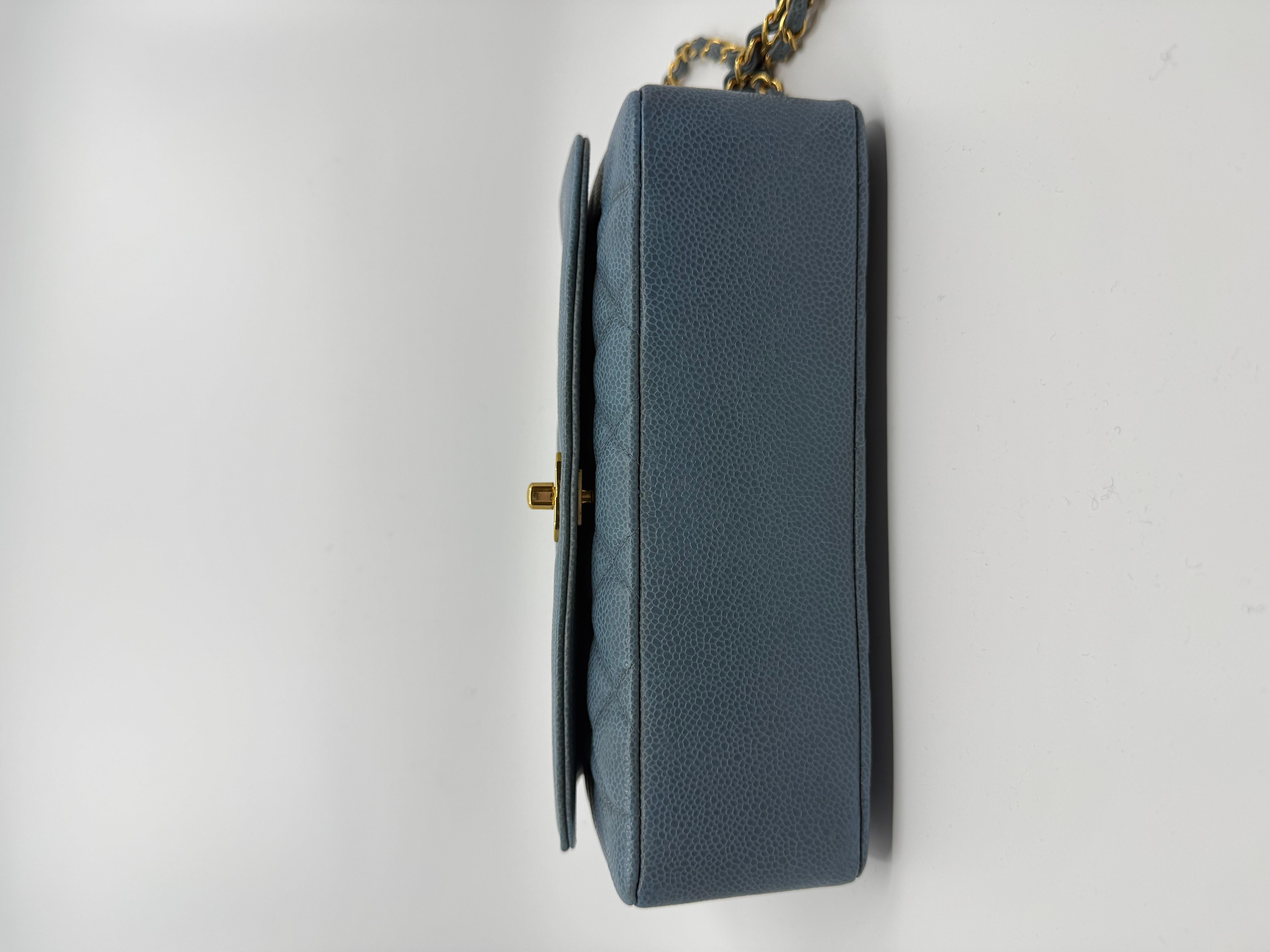 Chanel 1990 Vintage Diana Baby Blue Caviar Medium Classic Flap Bag en vente 2