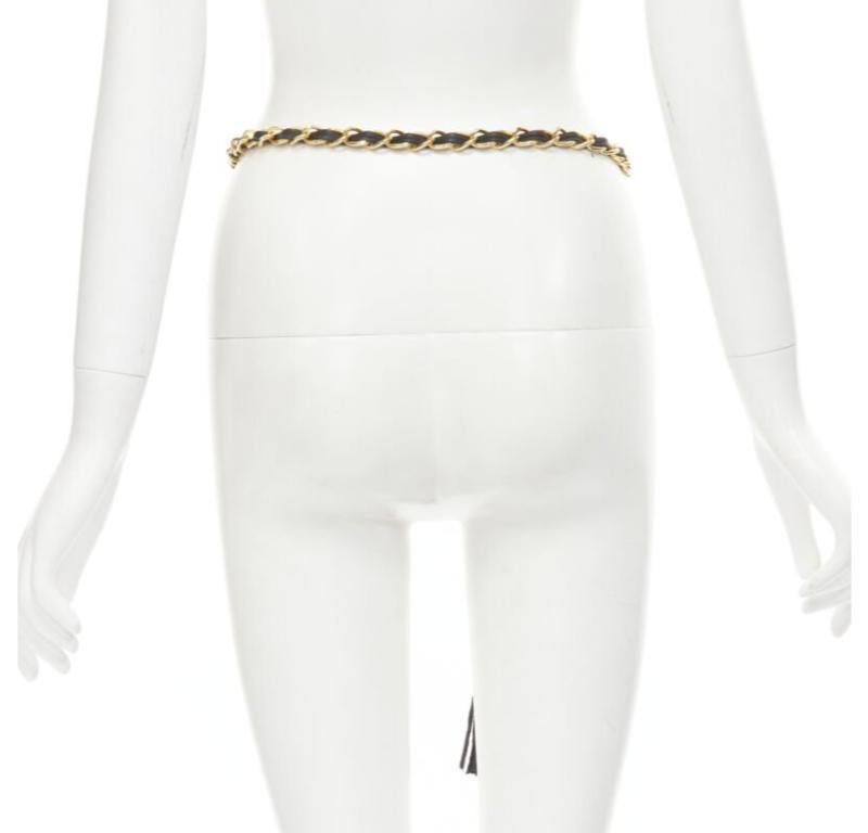 Women's CHANEL 1990's Vintage gold chain leather interwoven link tassel charm belt