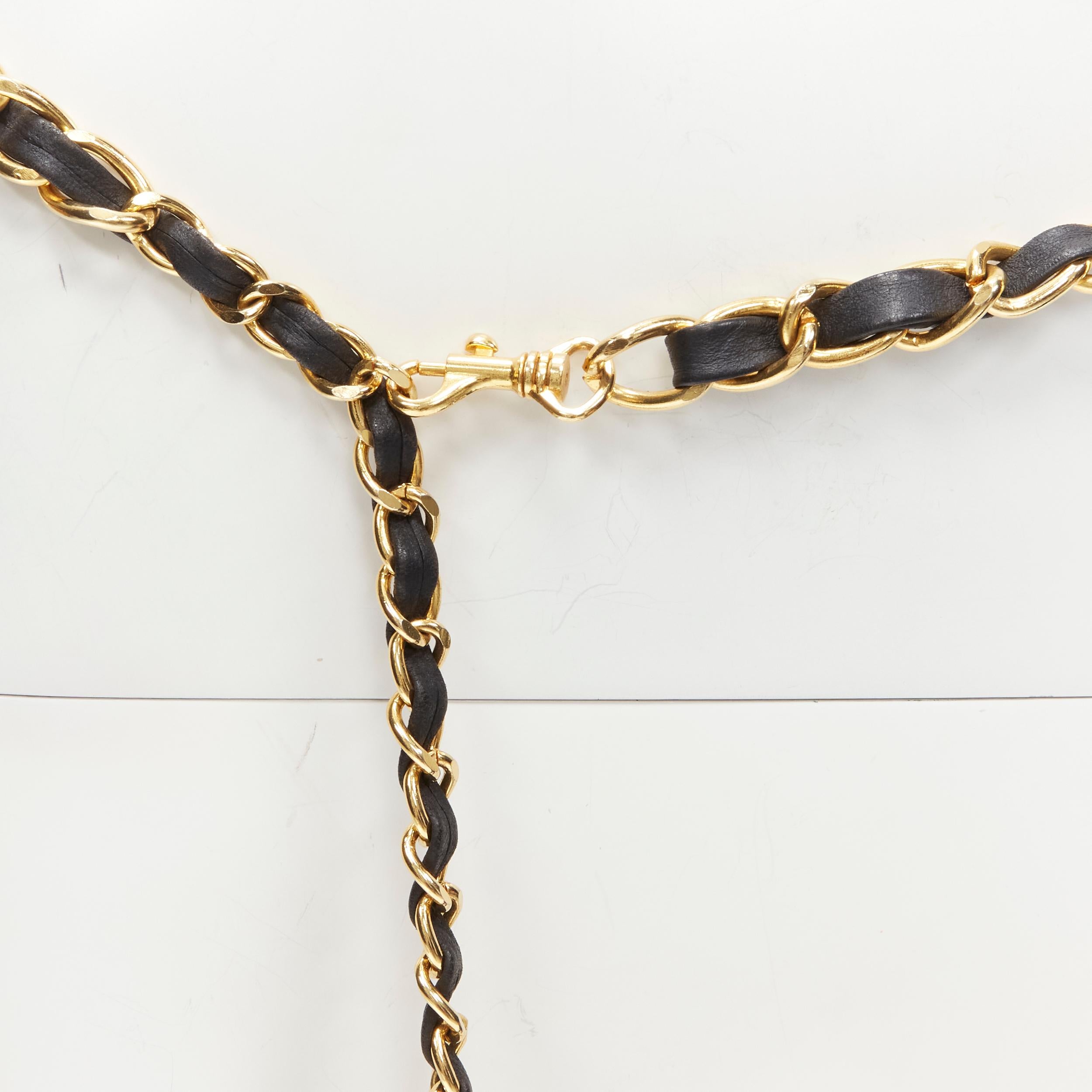 CHANEL 1990's Vintage gold chain leather interwoven link tassel charm belt For Sale 3