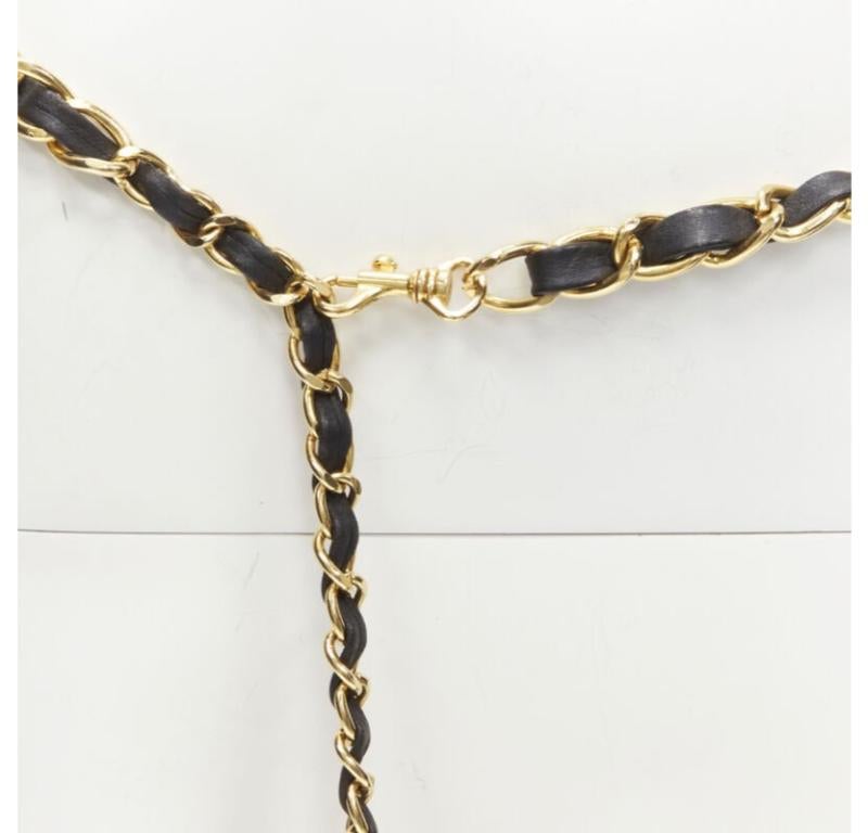 CHANEL 1990's Vintage gold chain leather interwoven link tassel charm belt 2