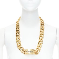 CHANEL 1990's Vintage iconic gold plated logo ID chunky chain necklace belt