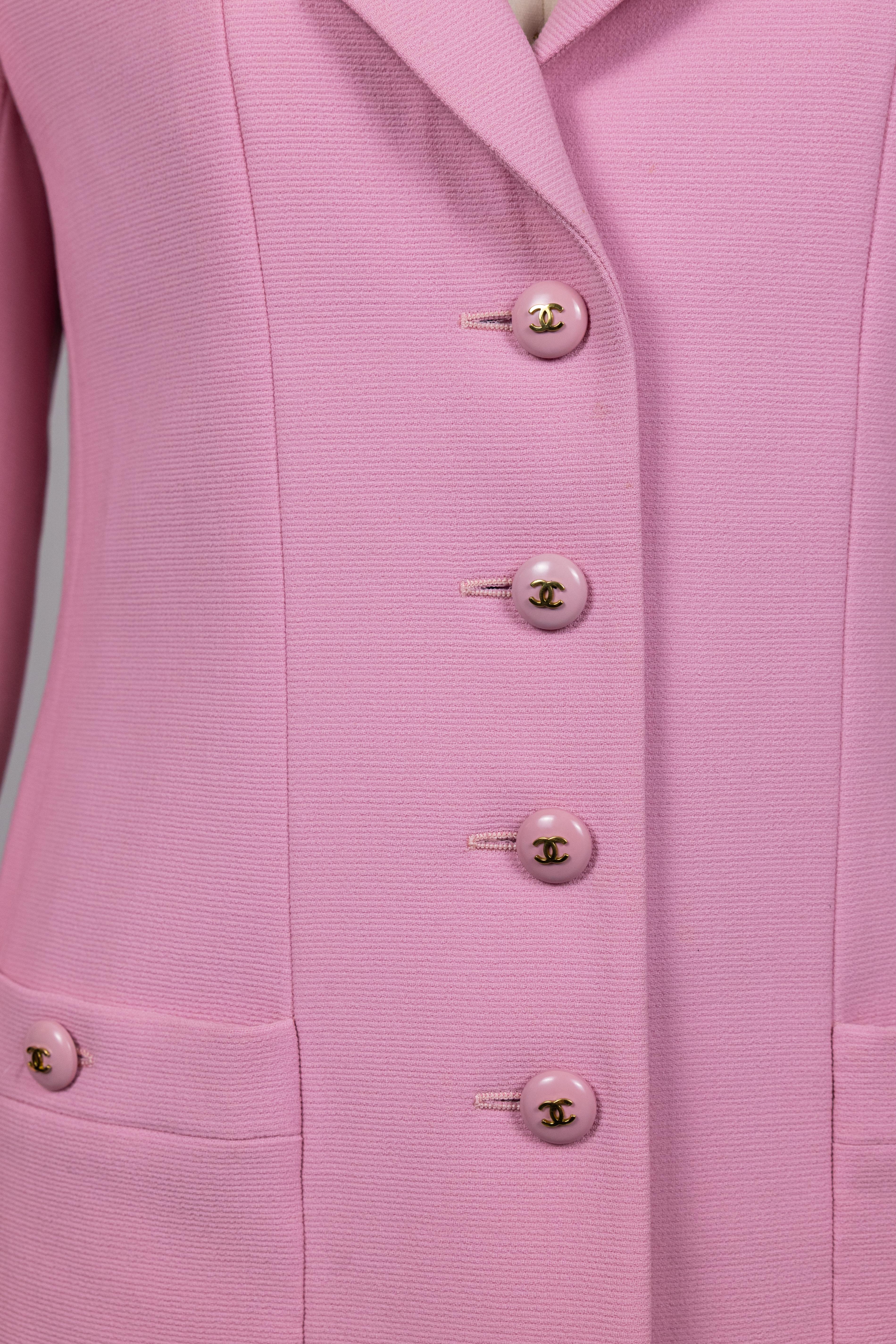 Chanel 1990s Vintage Pink Logo Buttons Jacket For Sale 6