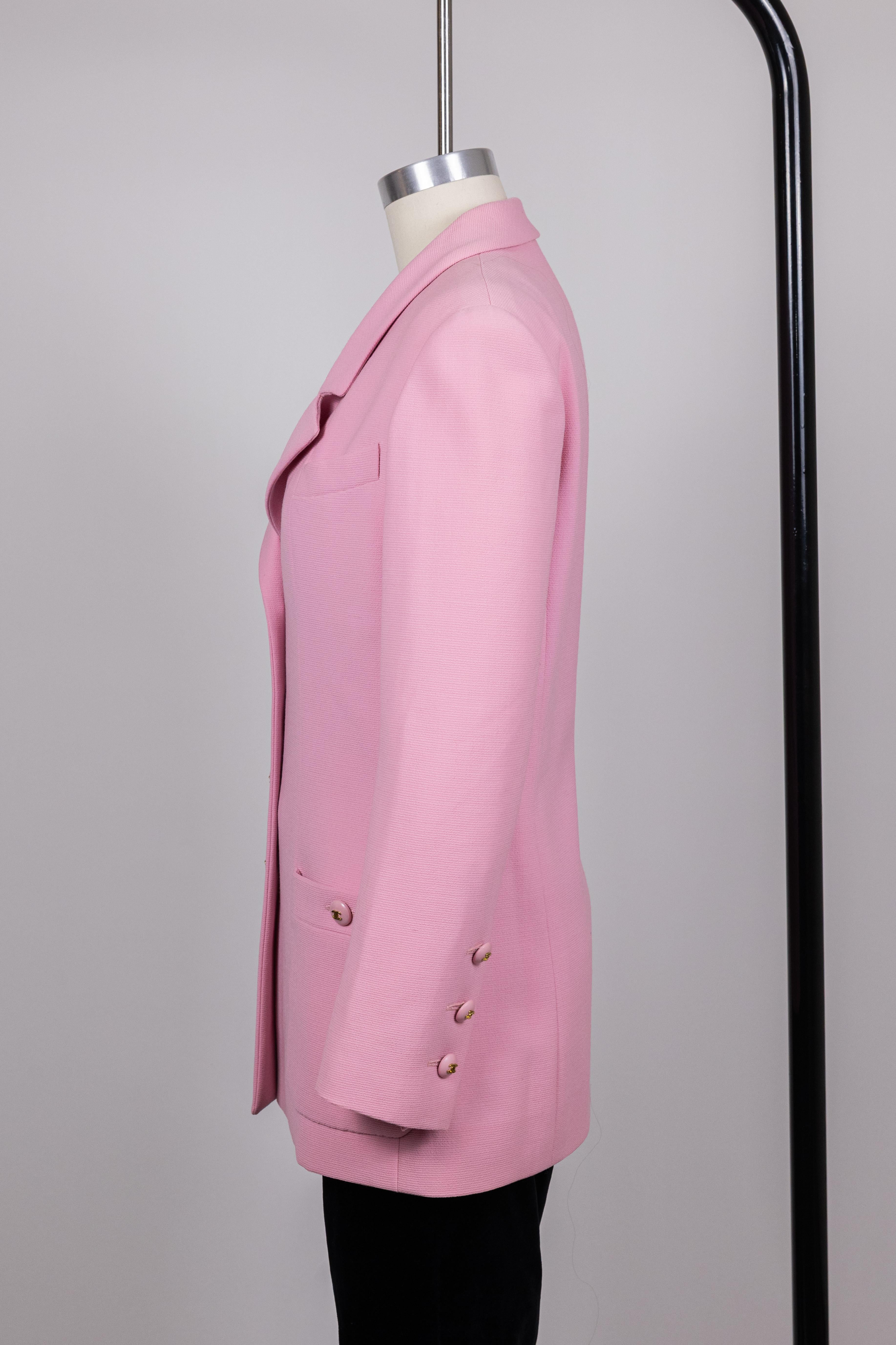 Chanel 1990s Vintage Pink Logo Buttons Jacket For Sale 1