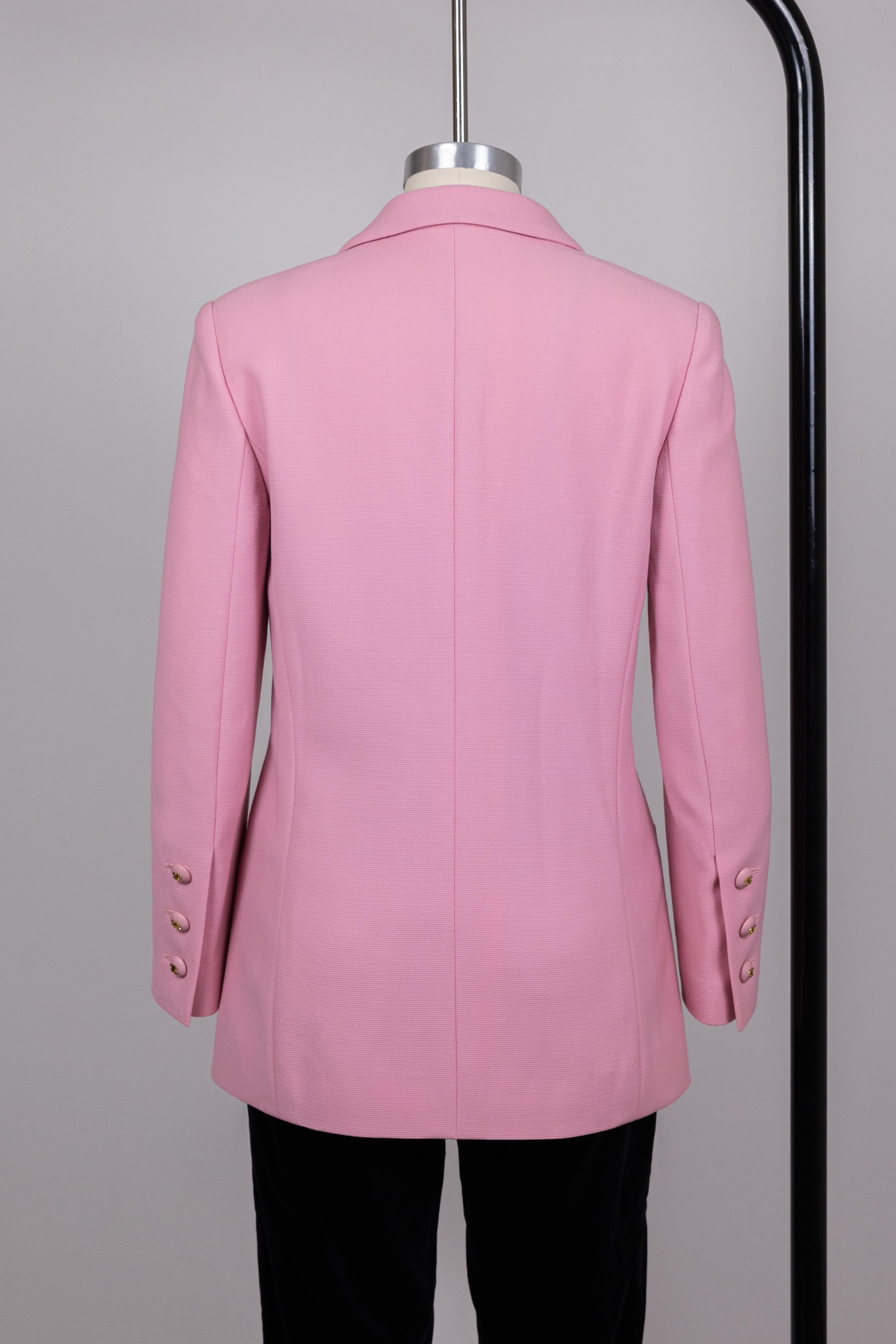 Chanel 1990s Vintage Pink Logo Buttons Jacket For Sale 3