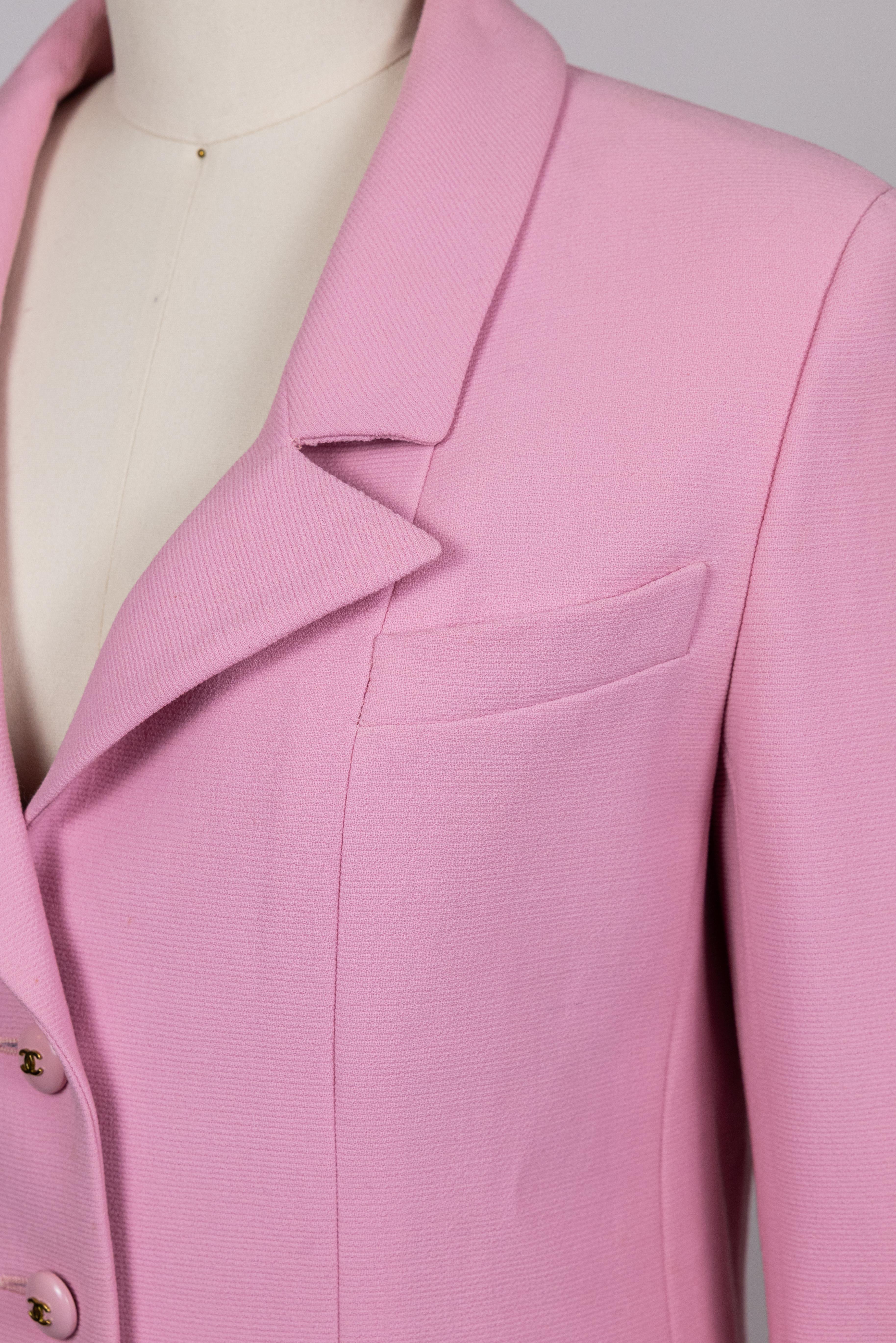 Chanel 1990s Vintage Pink Logo Buttons Jacket For Sale 4