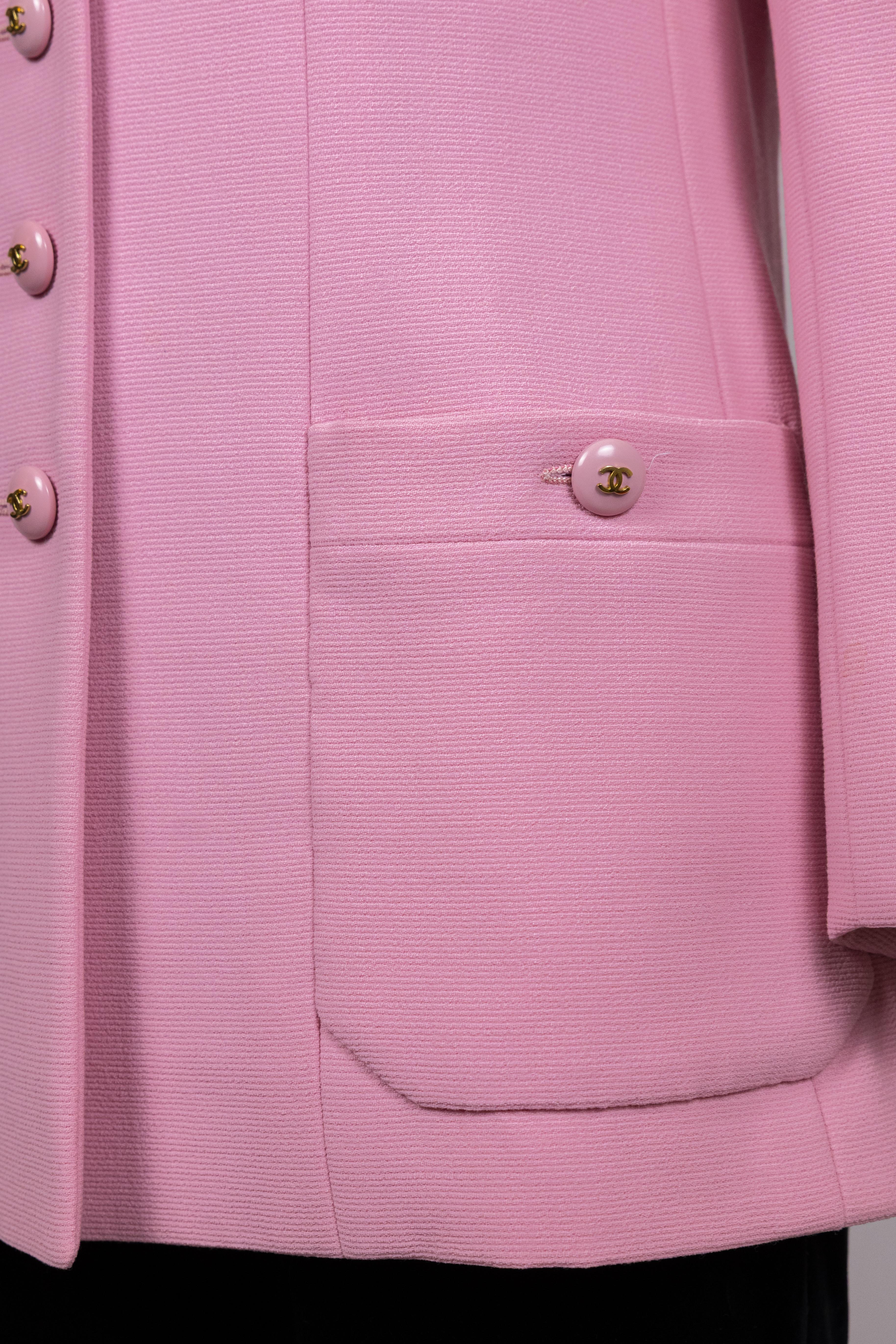 Chanel 1990s Vintage Pink Logo Buttons Jacket For Sale 5