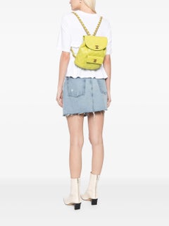 Chanel 1990's Vintage Quilted Lambskin Duma Cc Logo Lime Green Leather Backpack