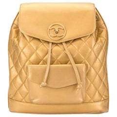 Chanel 1990s Used Rare Rucksack Gold Lambskin Leather Backpack