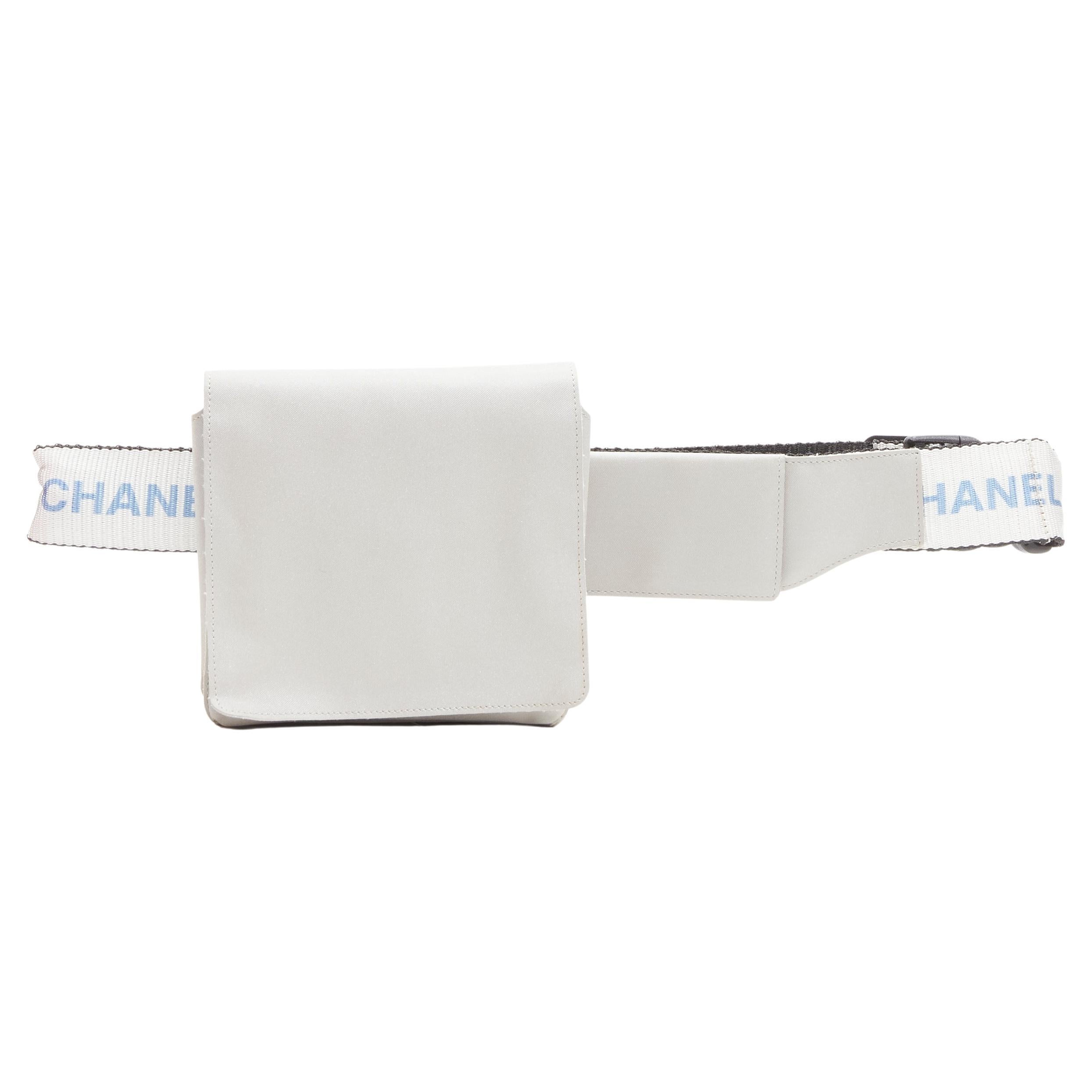 CHANEL 1990's Vintage silver nylon logo strap CC buckle square
