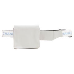 CHANEL 1990's Retro silver nylon logo strap CC buckle square flap waist bag