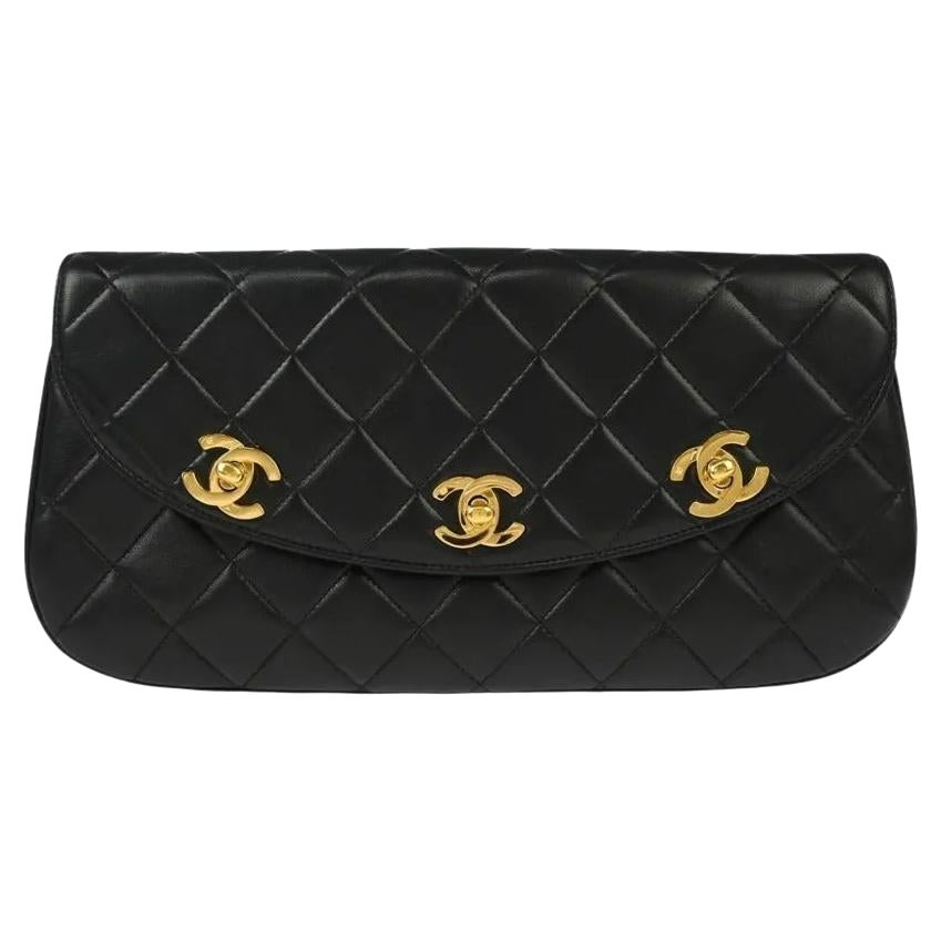 Chanel 1990
s Vintage Ultra Rare Triple CC Quilted Timeless Clutch Flap Bag en vente