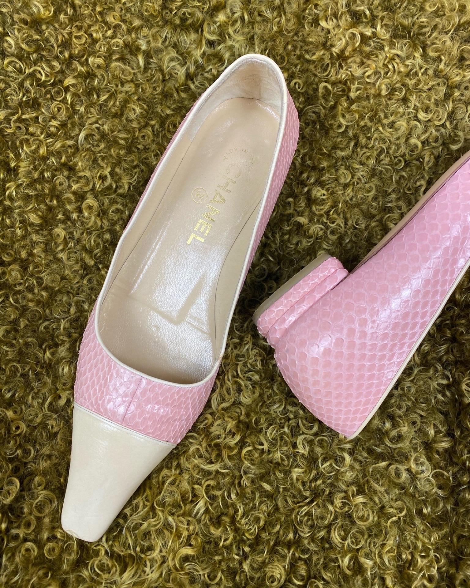 Women's CHANEL 1990s Watersnake Square-toe Flats For Sale