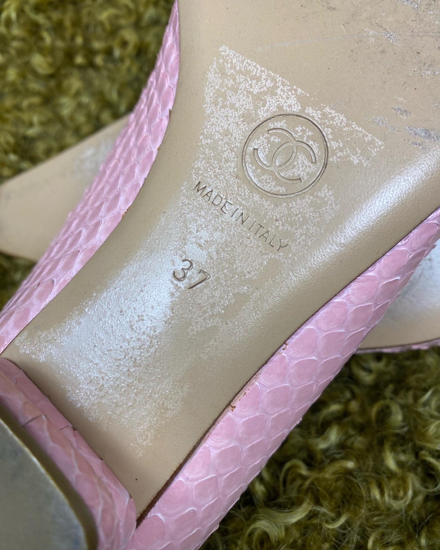 CHANEL 1990s Watersnake Square-toe Flats For Sale 2