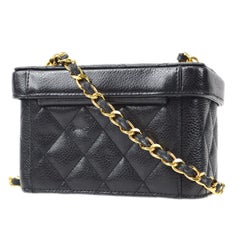 Chanel 1991-1994 Vanity Box Shoulder Bag Micro Black Caviar