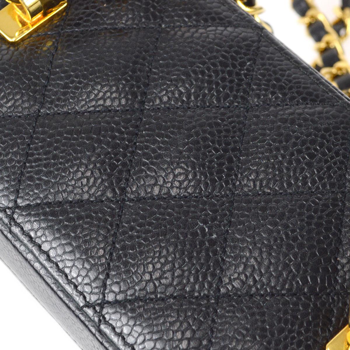 Chanel 1991-1994 Vanity Box Shoulder Bag Micro Black Caviar For Sale 2
