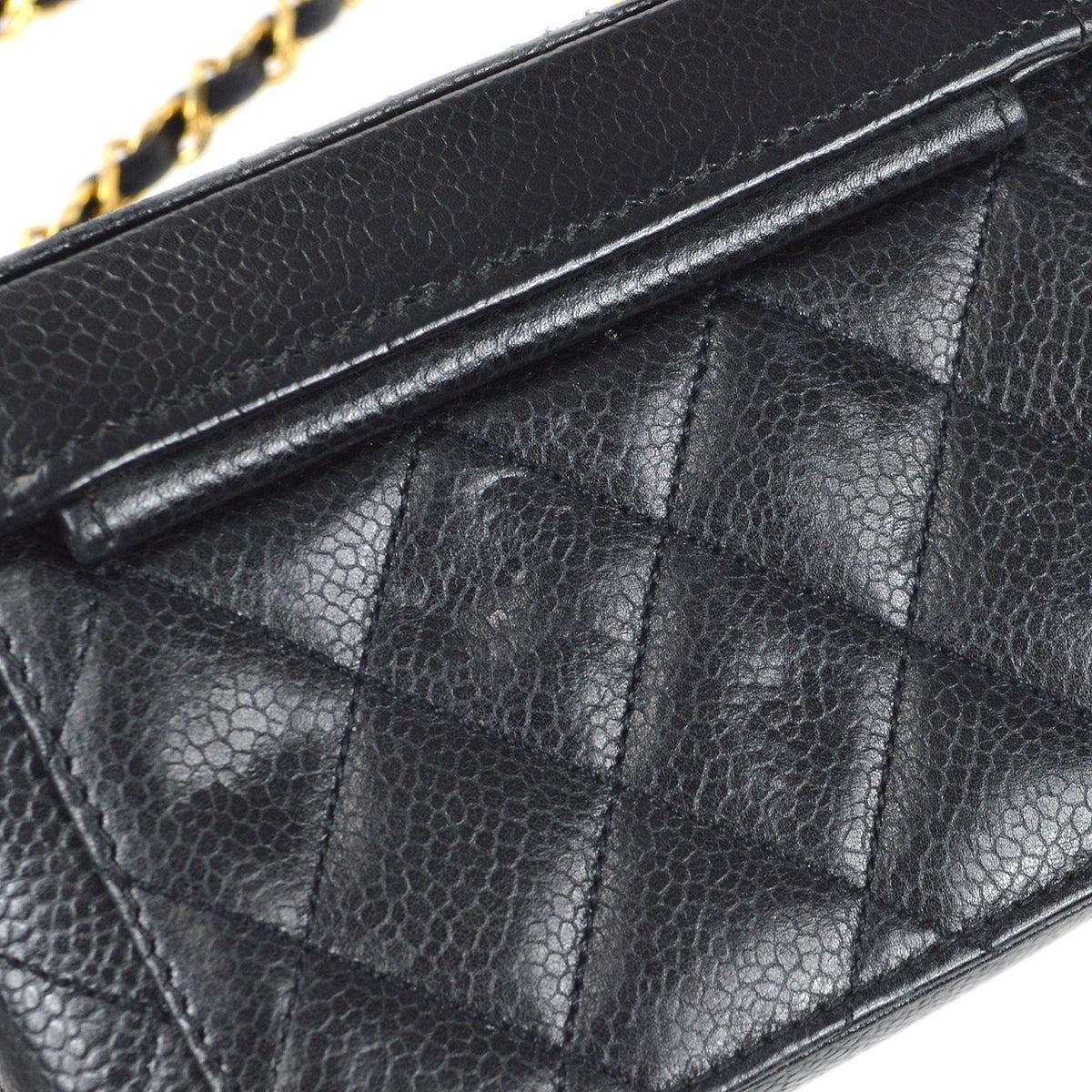 Chanel 1991-1994 Vanity Box Shoulder Bag Micro Black Caviar For Sale 3