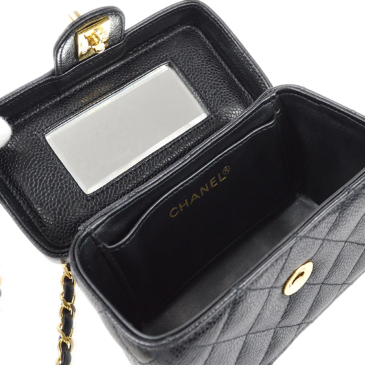 Chanel 1991-1994 Vanity Box Shoulder Bag Micro Black Caviar For Sale 4
