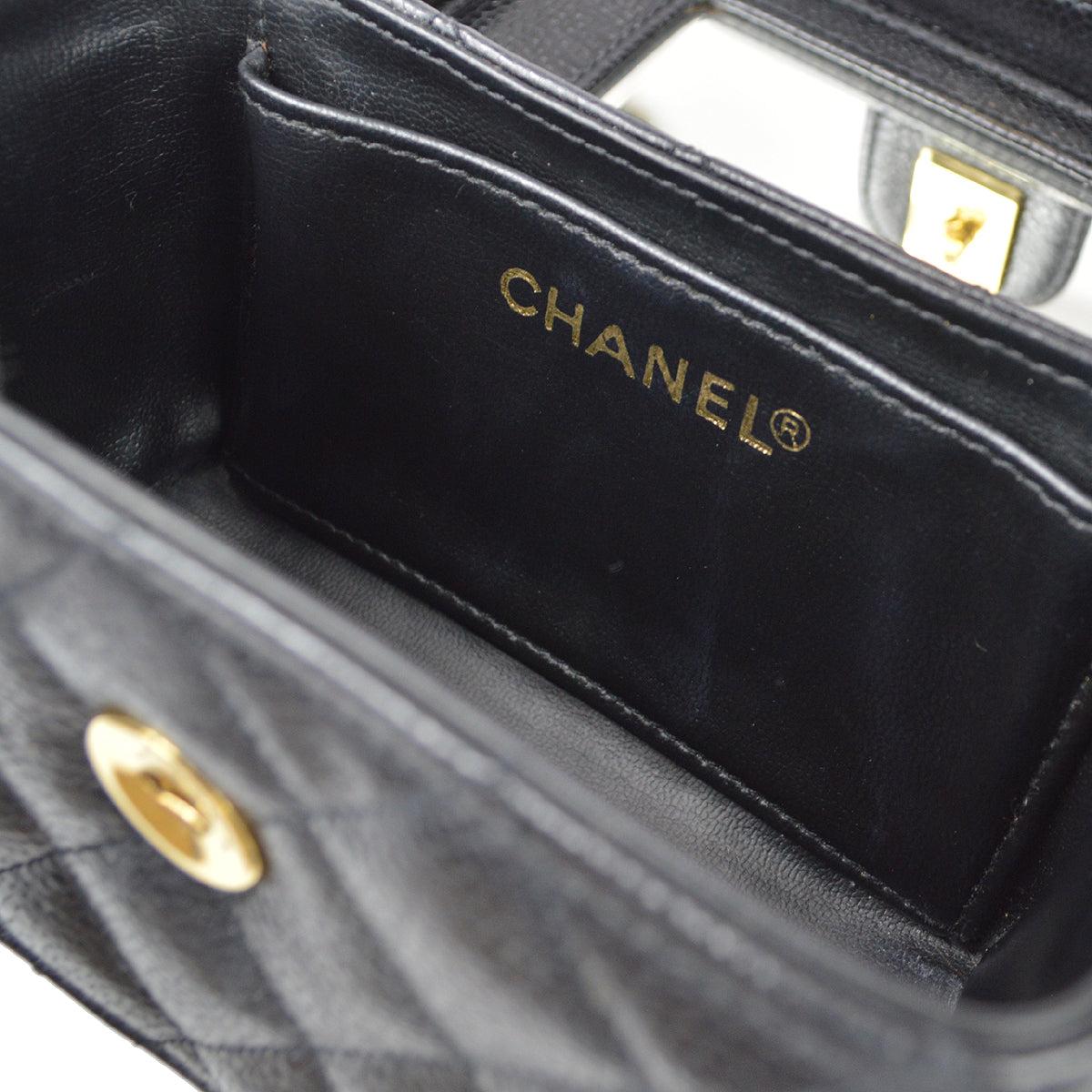 Chanel 1991-1994 Vanity Box Shoulder Bag Micro Black Caviar For Sale 5