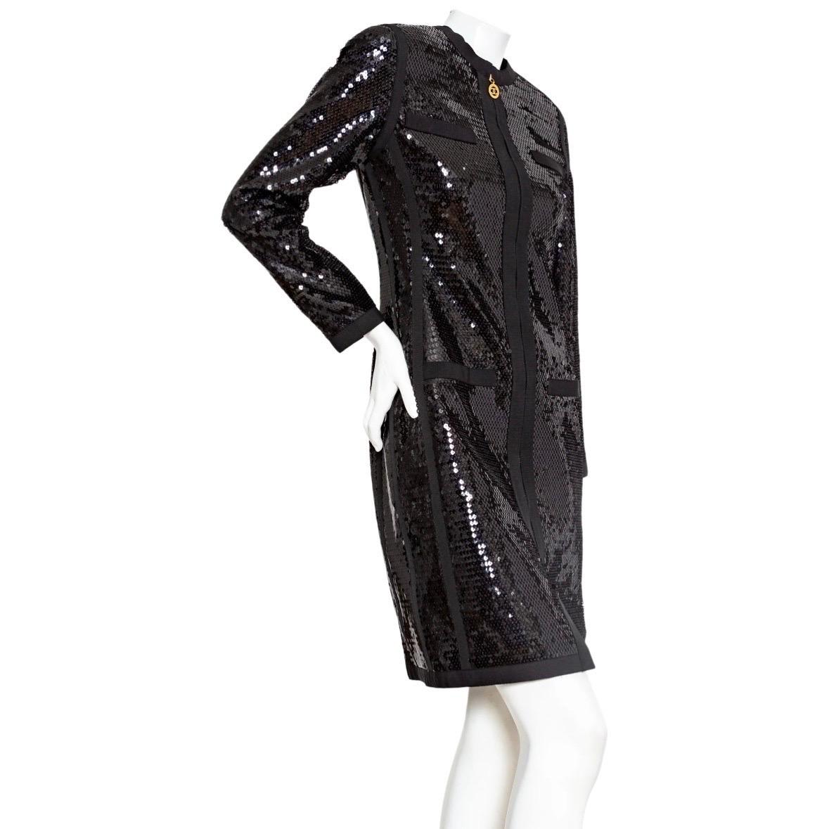 Chanel 1991 Black Sequin Scuba Dress In Good Condition In Los Angeles, CA