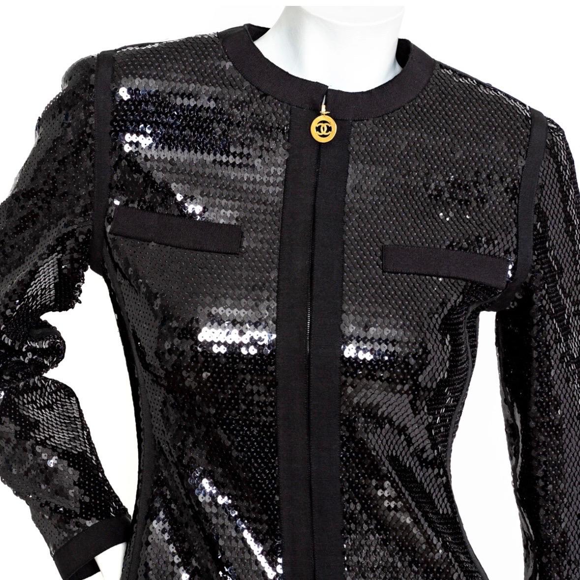 Chanel 1991 Black Sequin Scuba Dress 3