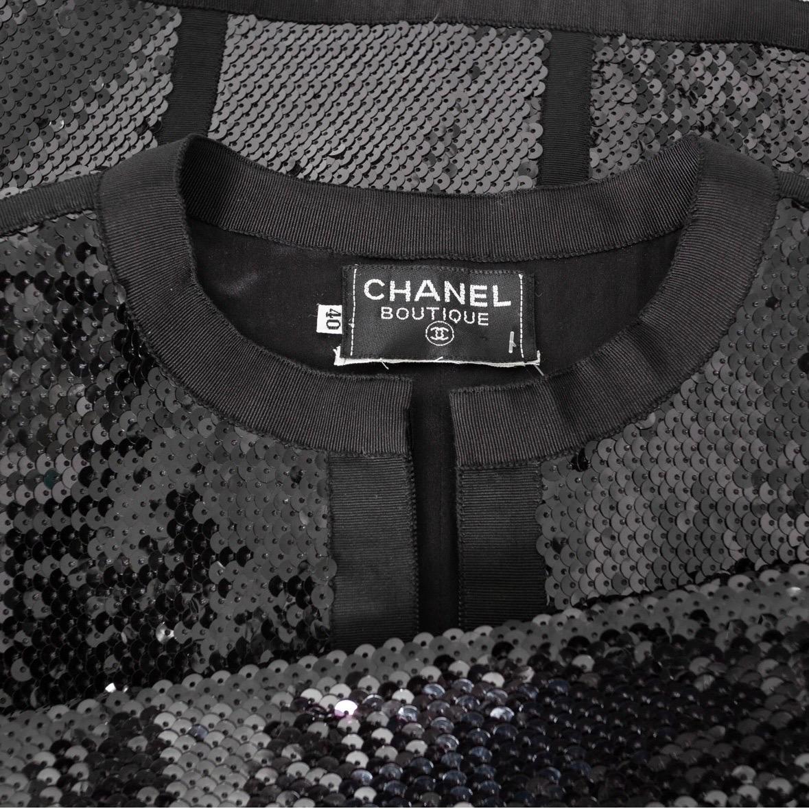 Chanel 1991 Black Sequin Scuba Dress 5