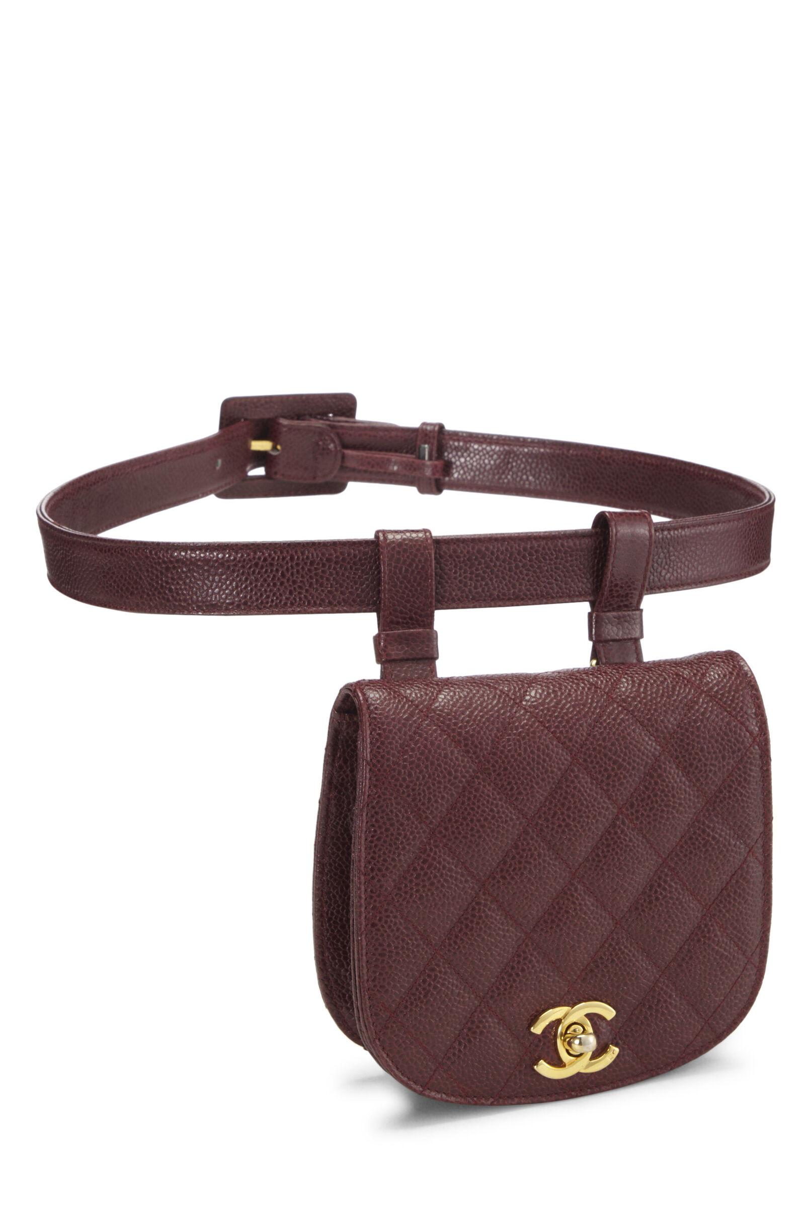 Chanel 1991 Classic Flap Red Burgundy Quilted Caviar Waist Belt Bag In Good Condition For Sale In Miami, FL