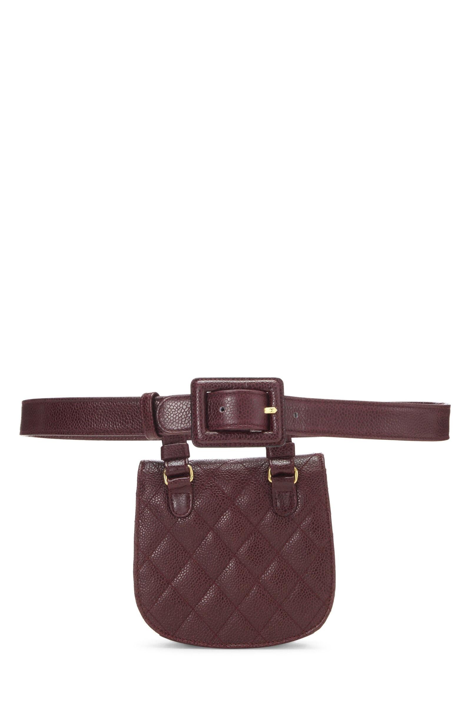 Women's Chanel 1991 Classic Flap Red Burgundy Quilted Caviar Waist Belt Bag For Sale