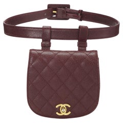 Chanel 1991 Classic Flap Red Burgundy Quilted Caviar Waist Belt Bag